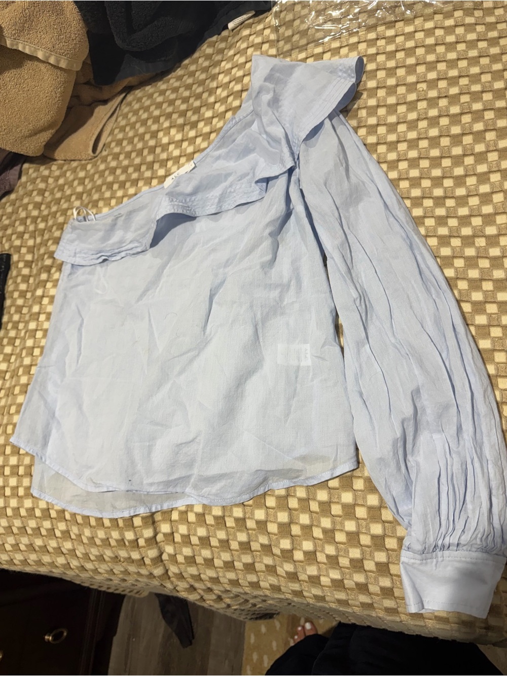 ALC Light Blue One-Shoulder Ruffle Blouse